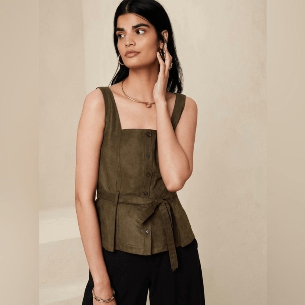 Banana Republic Lucie Vegan Suede Tank Top Women's Size 14‎ Olive Green